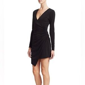 Cinq à Sept Coralie Mini Black Wrap Dress Ruched Asymmetric Size Small MSRP $345